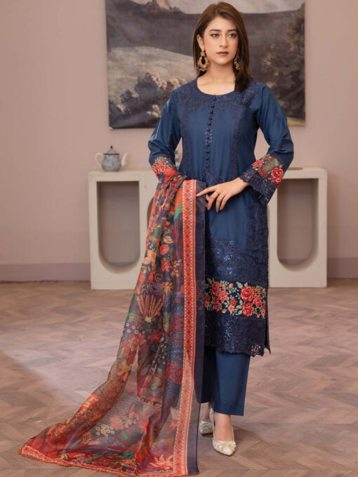 Mahi-Lawn D1| 023 | Pakistani Ladies Embroidered Shalwar Kameez with Printed Dupatta - Asian Womenswear Embroidery