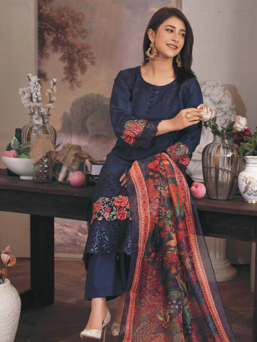 Mahi-Lawn D1| 023 | Pakistani Ladies Embroidered Shalwar Kameez with Printed Dupatta - Asian Womenswear Embroidery - Image 3