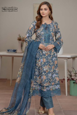 Serene Blue Floral Printed Cotton Ensemble