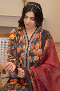 Elegant Indigo Printed Suit with Silk Blend Dupatta