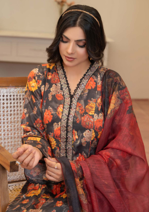 Aima-II D2 032 Lawn Frock Suit Pakistani Ladies Readymade Embroidered Frock Suit with Trouser and Printed Dupatta Blue & White Design Asian Womenswear Salwar