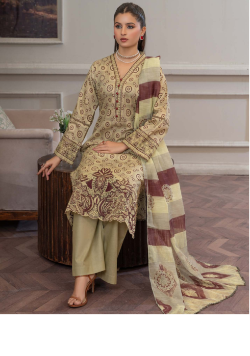Mahnoor D4 Lawn 031 Olive Green Pakistani Ladies Ready to Wear Shalwar Kameez Suit with Printed Dupatta for Women Womenswear Comfort Embroidery - Image 4