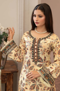 Cream Floral & Black Embroidered Lawn Suit