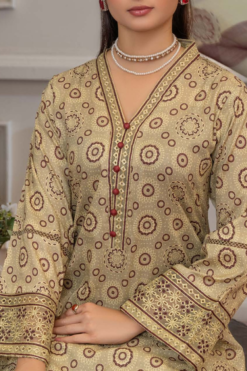 Classic Geometric Print Lawn Shirt with Button