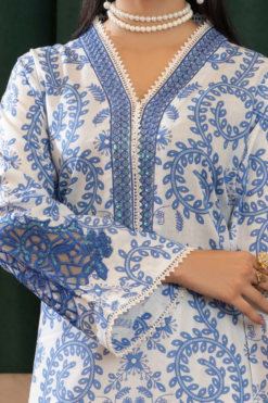 Serene Blue & White Printed Lawn Suit