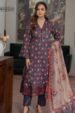 Elegant Indigo Printed Suit with Matching Dupatta