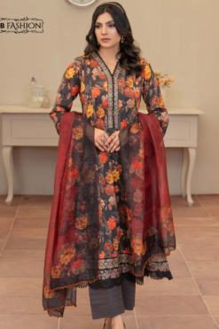 Elegant Indigo Printed Suit with Silk Blend Dupatta