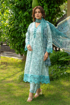 Alternative view of Zymal-V5 D5 021 Blue Lawn Frock Ladies Pakistani Readymade Shalwar Kameez Suit with Printed Dupatta for Women Womenswear Salwar Clothes Asian Embroidery Fashion Elegant Embroidered