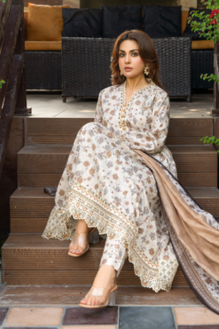 Alternative view of Zymal-V5 D6 021 Lawn Frock Ladies Pakistani Embroidered Readymade Shalwar Kameez Suit With Printed Dupatta Floral Design  Womenswear Clothes Asian Embroidery