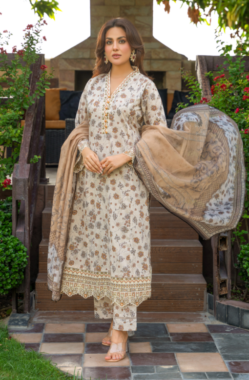 Zymal-V5 D6 021 Lawn Frock Ladies Pakistani Embroidered Readymade Shalwar Kameez Suit With Printed Dupatta Floral Design  Womenswear Clothes Asian Embroidery
