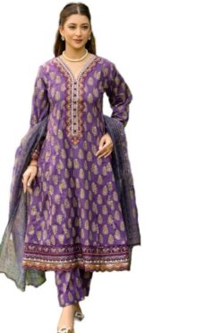 Zymal-V5 D1 | Frock Lawn Purple | Ladies Pakistani Embroidered Readymade Shalwar Kameez Suit with Printed Dupatta Dress Casual Womenswear