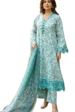 Zymal-V5 D5 021 Blue Lawn Frock Ladies Pakistani Readymade Shalwar Kameez Suit with Printed Dupatta for Women Womenswear Salwar Clothes Asian Embroidery Fashion Elegant Embroidered