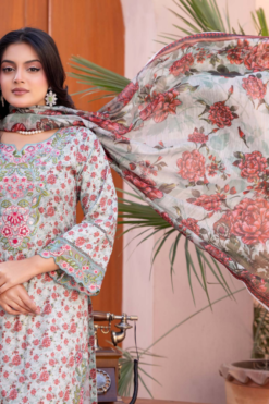 Alternative view of Luxury Mint Green Floral Printed Cotton Lawn Suit with Matching Dupatta