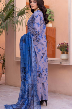 Alternative view of Dusty Blue & Indigo Embroidered Luxury Lawn Suit with Floral Motifs