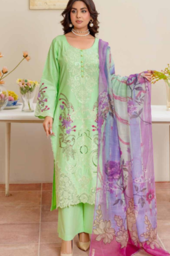 Mint Green Pastel Embroidered Lawn Suit with Floral Accents