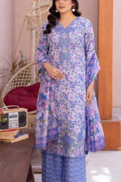 Soft Lavender Floral Printed 3-Piece Luxury Cotton Lawn Suit