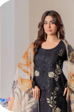 Alternative view of Midnight Black Luxury Lawn Suit with Contrast Beige Embroidery