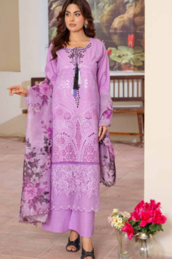 Luxury Lavender Mist Embroidered Cotton Lawn Suit with Tassel Accents