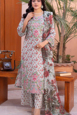 Luxury Mint Green Floral Printed Cotton Lawn Suit with Matching Dupatta
